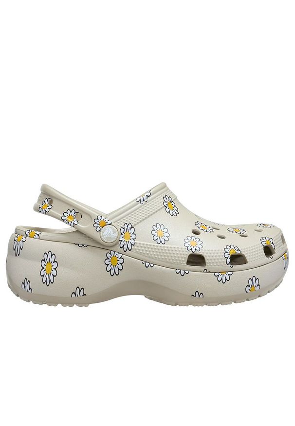 Klapki damskie Crocs Classic Platform Floral Clog 212668-1WY - szare. Kolor: szary. Materiał: materiał. Sezon: lato. Obcas: na platformie. Styl: klasyczny