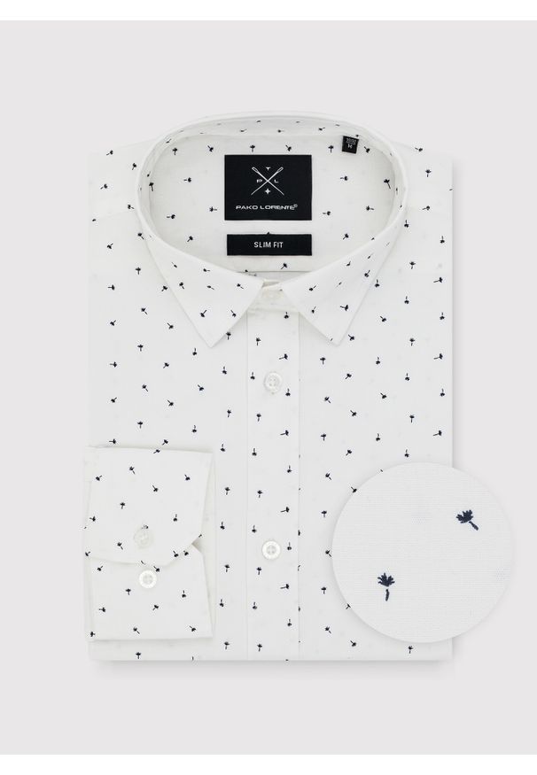 Pako Lorente - PAKO LORENTE – Biała koszula męska w mikrowzór. Kolor: biały. Materiał: bawełna, elastan. Długość rękawa: długi rękaw. Długość: długie