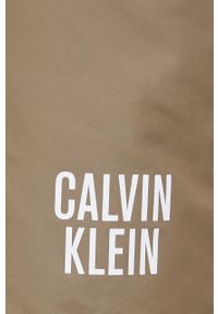 Calvin Klein szorty kąpielowe kolor brązowy. Kolor: brązowy. Materiał: tkanina, poliester, materiał. Wzór: nadruk #2