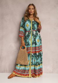 Renee - Ciemnozielono-Niebieska Sukienka Enysius. Kolor: niebieski. Wzór: kolorowy. Styl: boho. Długość: maxi #3