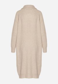 Born2be - Jasnobeżowa Sweterkowa Sukienka Pudełkowa z Bawełną i Wełną Ozdobiona Suwakiem Reimia. Okazja: na co dzień. Kolor: beżowy. Materiał: wełna, bawełna. Wzór: aplikacja. Styl: klasyczny, casual #7