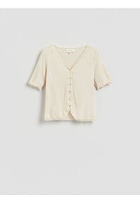 Reserved - Bluzka z modalem - beżowy. Kolor: beżowy. Materiał: dzianina #1