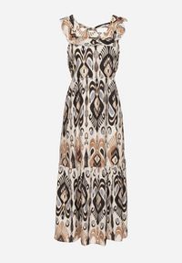 Born2be - Czarna Rozkloszowana Sukienka z Wiskozą Wiązana na Plecach w Print Boho Turielia. Okazja: na spacer. Kolor: czarny. Materiał: wiskoza. Długość rękawa: na ramiączkach. Wzór: nadruk. Sezon: lato. Styl: boho #6