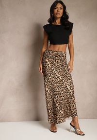 Renee - Panterkowa Spódnica z Wiskozą o Prostym Fasonie z Gumką w Pasie Tolairia. Okazja: na co dzień. Materiał: wiskoza. Styl: elegancki, casual #3