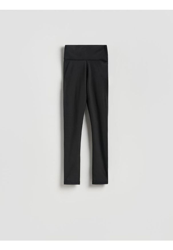 Reserved - Gładkie legginsy - czarny. Kolor: czarny. Materiał: dzianina. Wzór: gładki