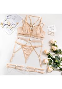 Intica - Komplet bielizny z łańcuszkami na romantyczne wieczory Serin. Kolor: beżowy. Materiał: materiał