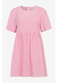 Object - Sukienka Vita. Kolor: różowy. Materiał: tkanina, jersey. Wzór: kratka. Sezon: lato, wiosna