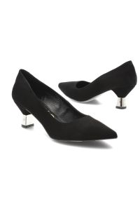 CheBello - Czarne Czółenka Chebello Zamszowe Obuwie Damskie Na Obcasie. Kolor: czarny. Materiał: zamsz. Wzór: geometria. Obcas: na obcasie. Styl: wizytowy, klasyczny. Wysokość obcasa: niski #6