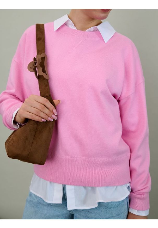 Sinsay - Sweter basic z wiskozą - różowy. Kolor: różowy. Materiał: wiskoza
