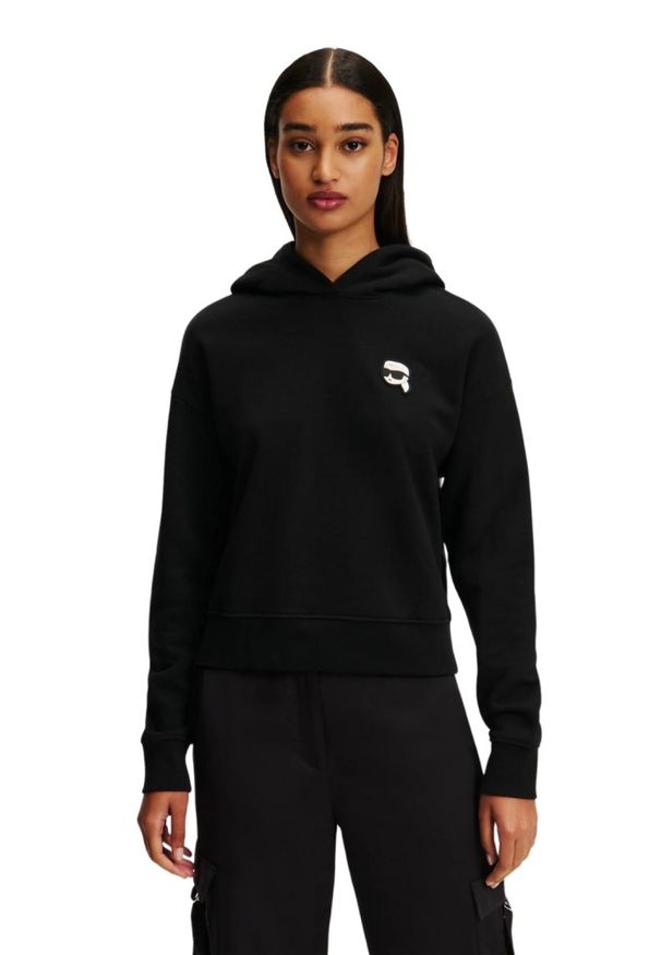 Karl Lagerfeld - KARL LAGERFELD Czarna bluza damska z kapturem Ikonik 2.0, Rozmiar XS. Typ kołnierza: kaptur. Kolor: czarny. Materiał: materiał, bawełna, poliester
