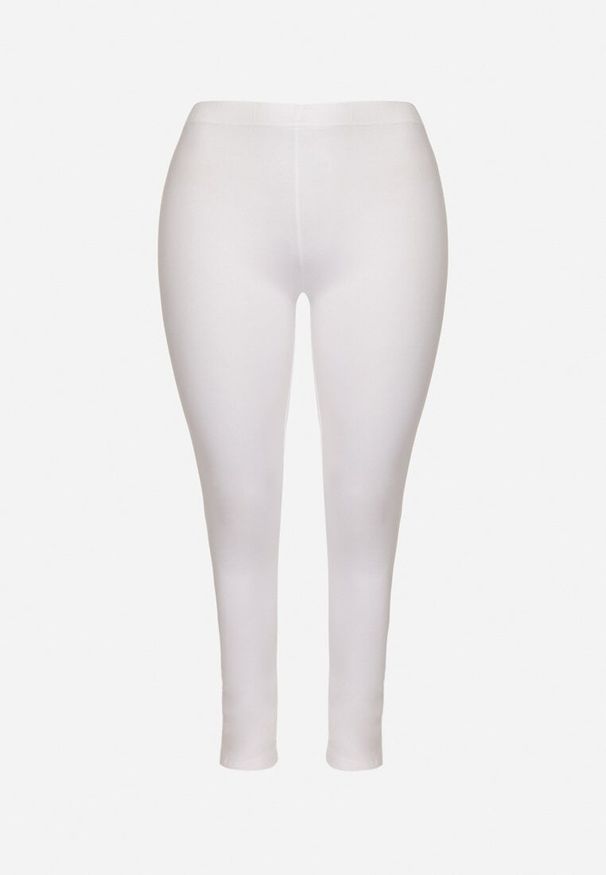 Born2be - Białe Bawełniane Legginsy z Gumką w Pasie Mevora. Okazja: na co dzień. Kolekcja: plus size. Kolor: biały. Materiał: bawełna. Styl: klasyczny, casual