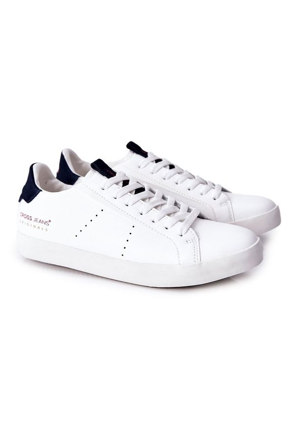 Trampki Męskie Cross Jeans Białe II1R4012C. Kolor: biały. Materiał: materiał, skóra. Szerokość cholewki: normalna. Wzór: aplikacja