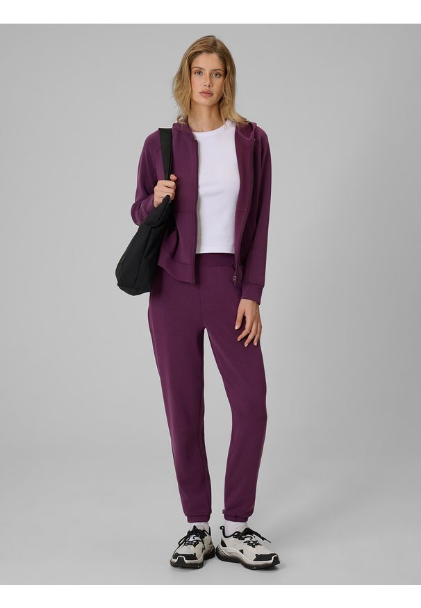 4f - 4F Bluza dresowa regular z kapturem damska - fioletowa XXL. Okazja: na co dzień. Typ kołnierza: kaptur. Kolor: fioletowy. Materiał: dresówka. Styl: casual