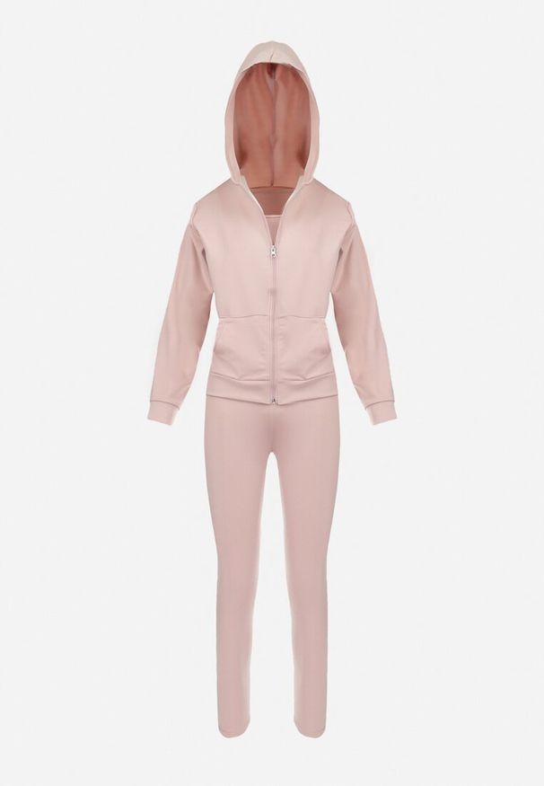 Born2be - Jasnoróżowy Komplet Sportowy 3-częściowy Bluza Legginsy i Top Fika. Kolor: różowy