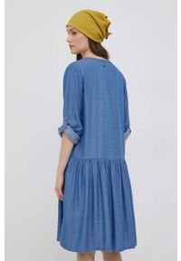 Tom Tailor sukienka mini rozkloszowana. Kolor: niebieski. Materiał: tkanina, jedwab, materiał, lyocell. Typ sukienki: rozkloszowane. Długość: mini #5