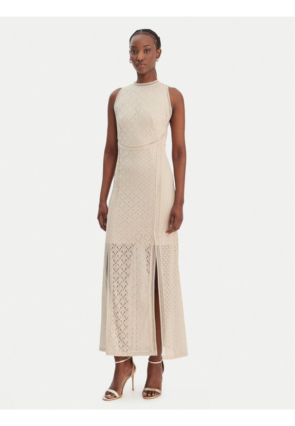Guess Sukienka koktajlowa W6GK16 K2953 Beżowy Slim Fit. Kolor: beżowy. Materiał: syntetyk. Styl: wizytowy