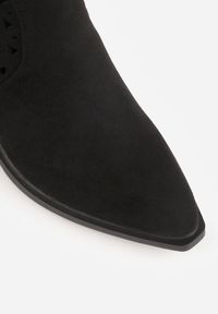 Renee - Czarne Ażurowe Botki Typu Kowbojki na Stożku Ozdobione Frędzlami Pentora. Kolor: czarny. Materiał: jeans. Wzór: aplikacja, ażurowy. Obcas: na stożku #7