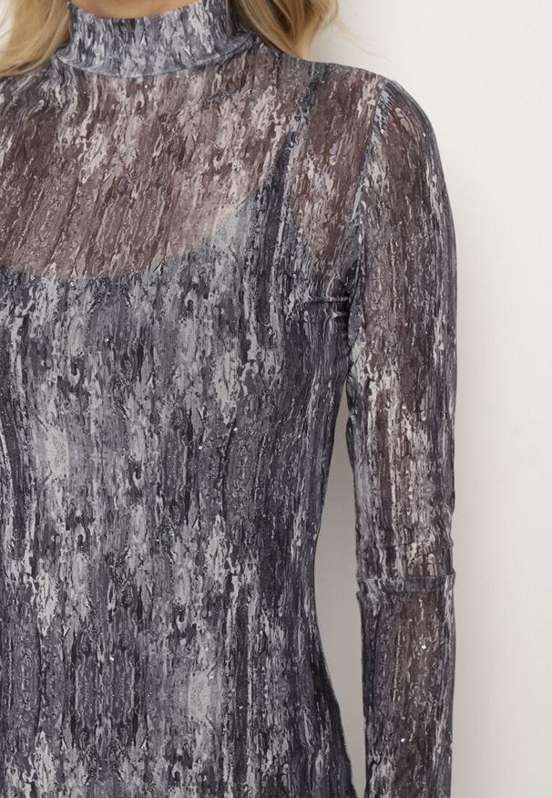 Born2be - Szara Transparentna Sukienka z Wiskozą Półgolfem i Halką Vertilena. Okazja: na co dzień. Kolor: szary. Materiał: wiskoza. Typ sukienki: dopasowane. Styl: casual, elegancki, wizytowy