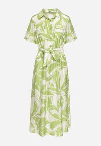 Born2be - Zielona Wiskozowa Sukienka o Koszulowym Kroju z Wiązanym Paskiem Uloanna. Okazja: na co dzień. Kolor: zielony. Materiał: wiskoza. Długość rękawa: krótki rękaw. Wzór: aplikacja. Typ sukienki: koszulowe. Styl: elegancki, casual, klasyczny #3