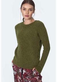 Nife - Gładki Sweter z Półkrągłym Dekoltem - Zielony. Kolor: zielony. Materiał: wełna, poliamid, akryl. Wzór: gładki