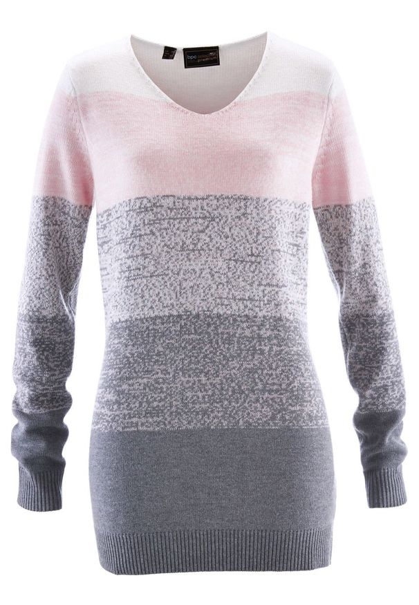 Długi sweter Premium z kaszmirem bonprix pastelowy jasnoróżowy - szary melanż. Kolor: różowy. Materiał: poliester, wiskoza, poliamid, materiał, kaszmir. Długość: długie. Wzór: melanż