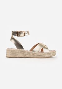 Renee - Złote Sandały z Plecionki w Stylu Boho VICES z Paskami w Kształcie X Nahmala. Okazja: na co dzień. Zapięcie: pasek. Kolor: złoty. Wzór: paski, aplikacja. Sezon: lato. Styl: boho #6