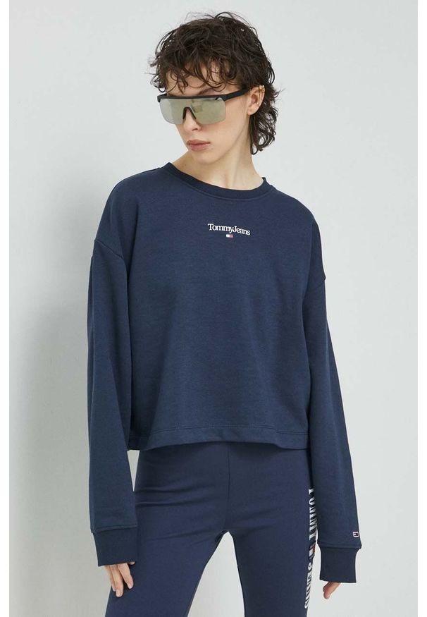 Tommy Jeans bluza damska kolor granatowy z nadrukiem. Kolor: niebieski. Materiał: bawełna, dzianina. Wzór: nadruk