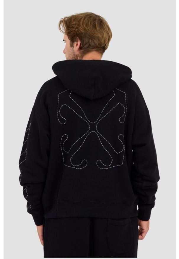 OFF-WHITE Czarna męska bluza haftowana Stitch Arr Skate Hoodie, Rozmiar S. Kolor: czarny. Wzór: haft