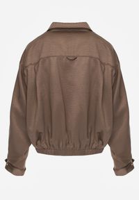Born2be - Brązowa Kurtka Typu Bomberka Ozdobiona Kołnierzykiem Tellavan. Okazja: na co dzień. Kolor: brązowy. Materiał: poliester, jeans. Wzór: aplikacja. Styl: casual #4