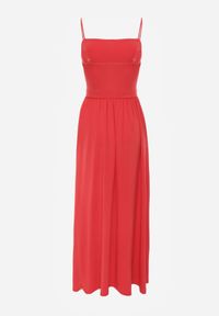Born2be - Czerwona Sukienka Maxi na Ramiączkach z Rozcięciem na Dole i Kwadratowym Dekoltem Jacklyn. Typ kołnierza: dekolt kwadratowy. Kolor: czerwony. Długość rękawa: na ramiączkach. Sezon: wiosna, lato. Długość: maxi #7