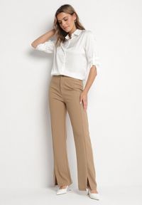 Born2be - Ciemnobeżowe Eleganckie Spodnie z Wiskozą i Wysokim Stanem Tatilira. Okazja: na co dzień. Stan: podwyższony. Kolor: beżowy. Materiał: wiskoza. Styl: elegancki #5
