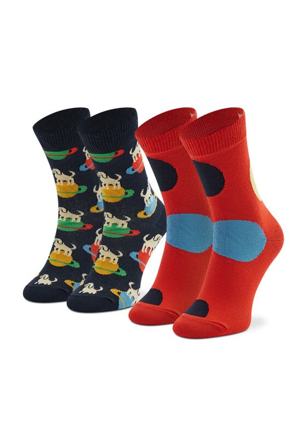 Happy-Socks - Happy Socks Zestaw 2 par wysokich skarpet dziecięcych KLAI02-6500 Czerwony. Kolor: czerwony. Materiał: materiał