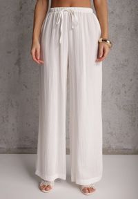 Renee - Białe Spodnie Wide Leg High Waist z Wiskozy Terilinae. Okazja: na co dzień. Stan: podwyższony. Kolor: biały. Materiał: wiskoza. Wzór: haft. Styl: casual #6