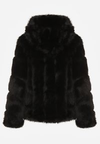Born2be - Czarna Futrzana Kurtka z Kapturem Daviella. Typ kołnierza: kaptur. Kolor: czarny. Materiał: futro. Wzór: aplikacja #3