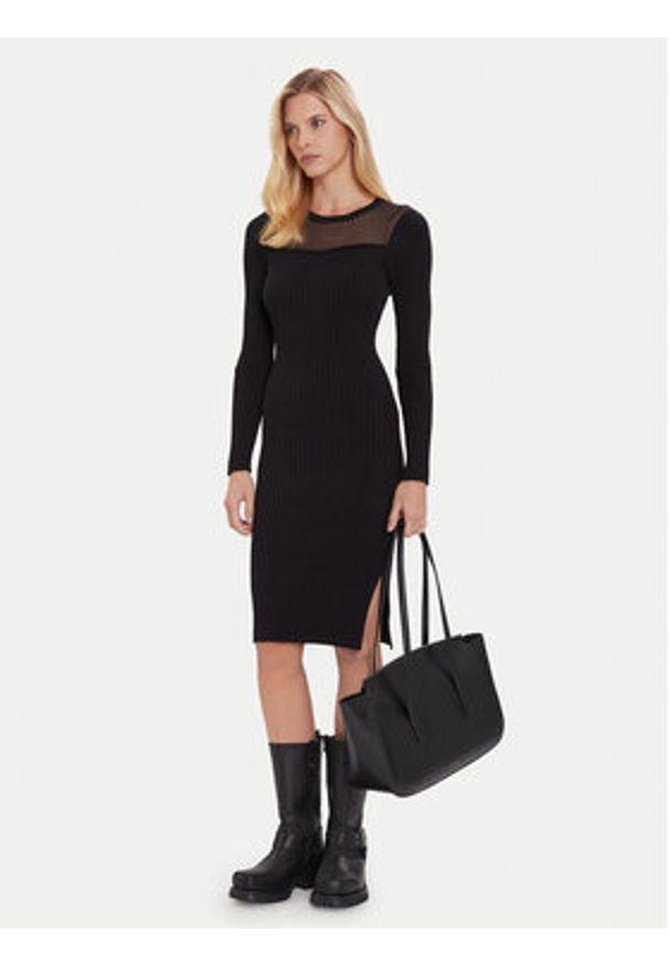 Morgan Sukienka dzianinowa 252-RMAN Czarny Slim Fit. Kolor: czarny. Materiał: wiskoza