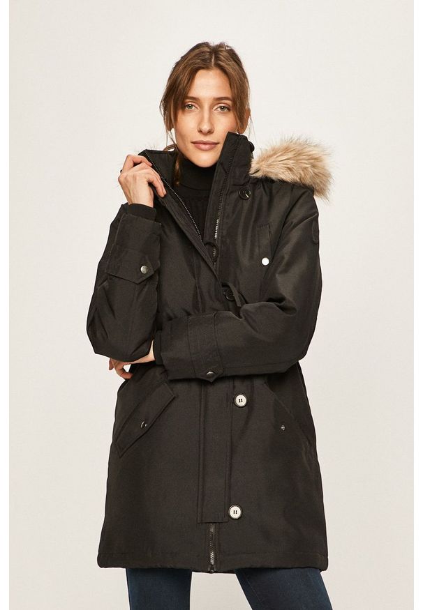 Vero Moda - Kurtka. Kolor: czarny. Materiał: futro, materiał. Wzór: gładki