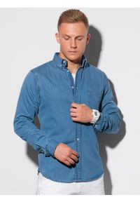Ombre Clothing - Koszula męska z długim rękawem K568 - niebieska - L. Kolor: niebieski. Materiał: jeans, bawełna. Długość rękawa: długi rękaw. Długość: długie #4