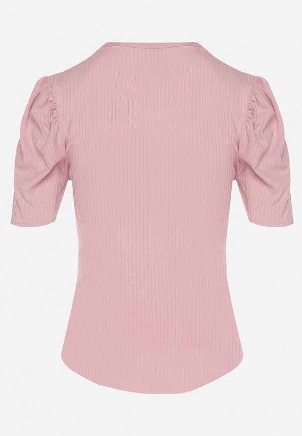 Born2be - Różowy T-shirt z Dekoltem w Serek Sunesse. Okazja: na co dzień. Typ kołnierza: dekolt w serek. Kolor: różowy. Materiał: jeans. Styl: klasyczny, casual