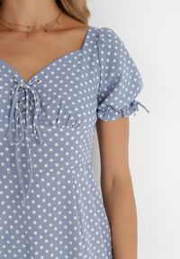 Born2be - Niebieska Sukienka Abin. Kolor: niebieski. Wzór: aplikacja, kropki. Styl: vintage. Długość: mini