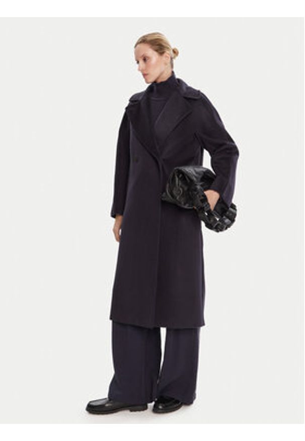 Weekend Max Mara Płaszcz wełniany Resina 2525016031 Granatowy Regular Fit. Kolor: niebieski. Materiał: wełna