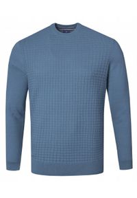 Bawełniany Sweter Męski, Okrągły Dekolt - Pako Jeans - Marmurkowa Faktura, Niebieski. Kolor: niebieski. Materiał: bawełna. Styl: klasyczny, elegancki