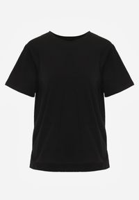 Renee - Czarny Bawełniany T-shirt Ozdobiony po Bokach Rozcięciami Brinelle. Kolor: czarny. Materiał: bawełna. Wzór: aplikacja. Sezon: lato. Styl: sportowy, elegancki #4