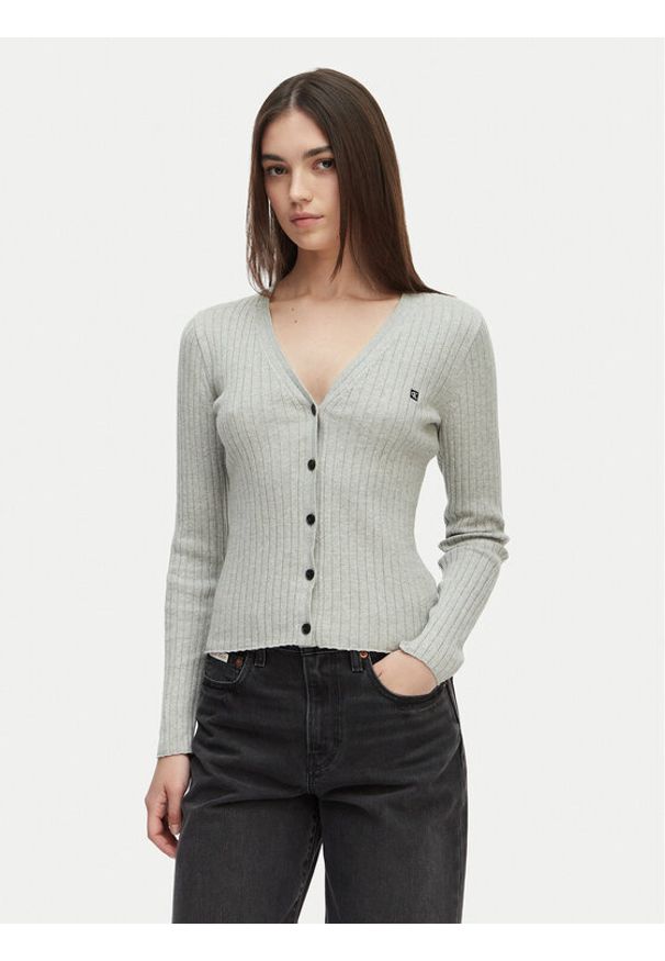 Calvin Klein Jeans Kardigan LV047G339G Szary jasny Slim Fit. Kolor: szary. Materiał: bawełna