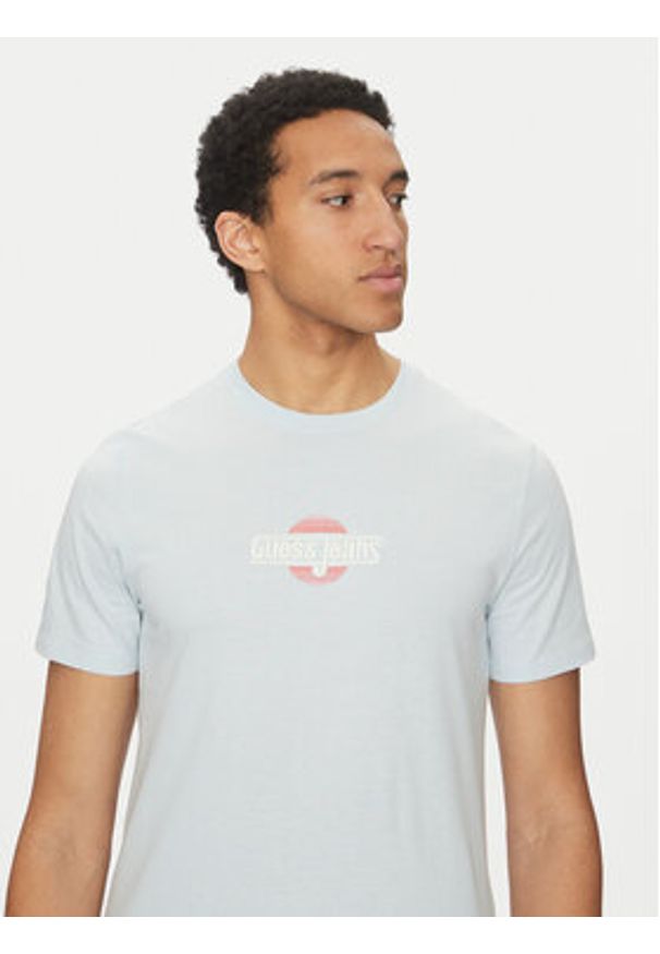 Guess Jeans T-Shirt M5GI23 K8HM0 Niebieski Slim Fit. Kolor: niebieski. Materiał: bawełna