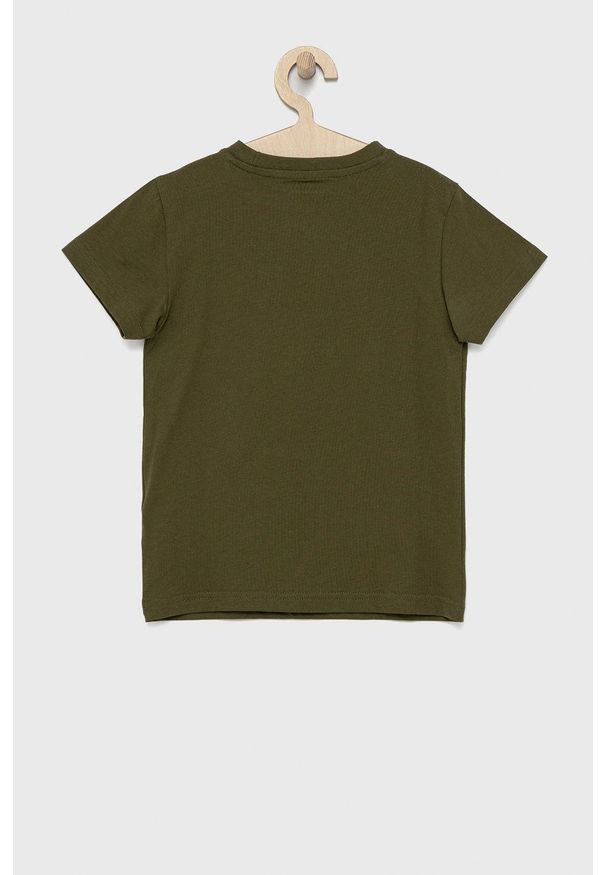adidas Originals t-shirt bawełniany dziecięcy kolor zielony z nadrukiem. Okazja: na co dzień. Kolor: zielony. Materiał: bawełna. Wzór: nadruk. Styl: casual
