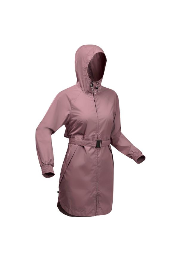 quechua - Kurtka turystyczna damska, długa, Quechua Raincut, wodoodporna. Kolor: fioletowy. Długość: długie. Sport: wspinaczka