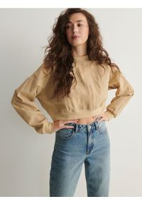 Reserved - Bluza z łączonych materiałów - beżowy. Kolor: beżowy. Materiał: materiał. Długość: krótkie #1