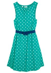 bonprix - Sukienka z dżerseju z czystej bawełny. Typ kołnierza: kokarda. Kolor: zielony. Materiał: jersey, bawełna. Wzór: kropki. Styl: elegancki #1