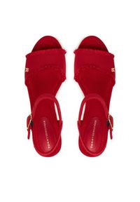 TOMMY HILFIGER - Tommy Hilfiger Sandały Mid Woven Wedge Espad Fringe FW0FW09470 Czerwony. Kolor: czerwony. Materiał: materiał #4