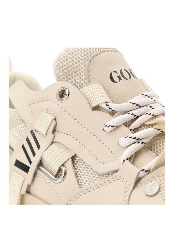 Sneakersy damskie GOE, cholewka ze skóry ekologicznej i materiałowej siateczkowe panele klasyczne wiązanie, beżowe, TT2N4012. Kolor: beżowy. Materiał: materiał, skóra ekologiczna. Szerokość cholewki: normalna. Styl: klasyczny